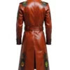 Men’s Gothic Halloween Pumpkin Brown Leather Coat For Sale