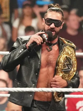 Monday Night RAW Seth Rollins Black Leather Jacket Side