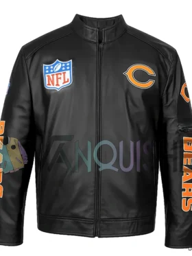 Morrie Chicago Bears Black Leather Jacket front