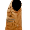 Multiple Pockets Military Tactical Beige Leather Vest Back