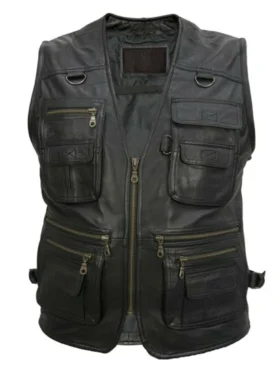 Multiple Pockets Military Tactical Leather Vest Side