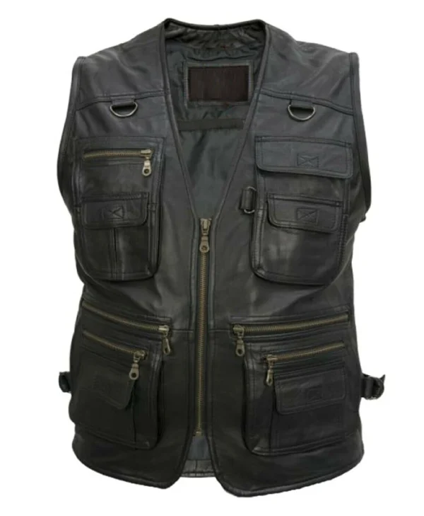 Multiple Pockets Military Tactical Leather Vest Side