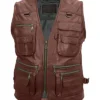 Multiple Pockets Military Tactical Coffee Brown Leather Vest Side