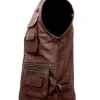 Multiple Pockets Military Tactical Coffee Brown Leather Vest Back