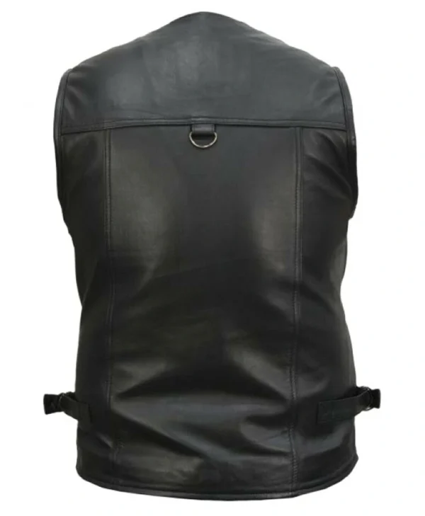 Multiple Pockets Military Tactical Black Leather Vest
