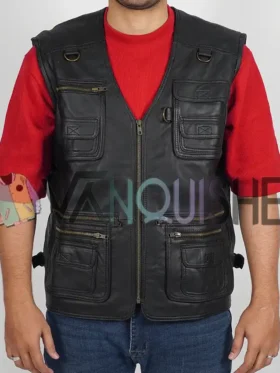 Multiple Pockets Military Tactical Leather Vest front