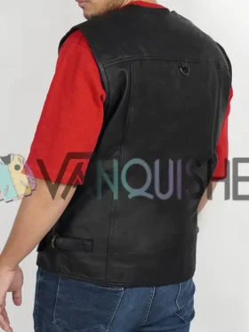 Multiple Pockets Military Tactical Leather Vest left back