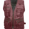 Multiple Pockets Military Tactical Maroon Leather Vest