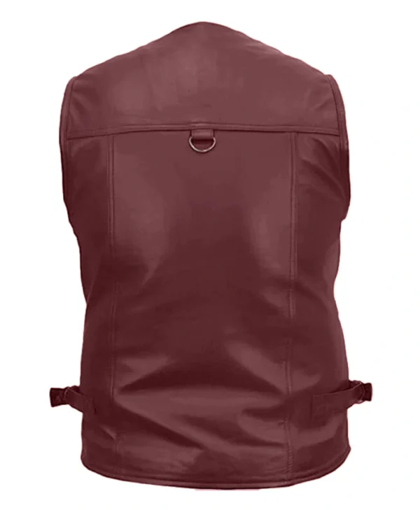 Multiple Pockets Military Tactical Maroon Leather Vest