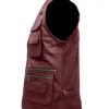 Multiple Pockets Military Tactical Maroon Leather Vest Back