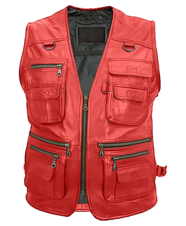 Multiple Pockets Military Tactical Red Leather Vest