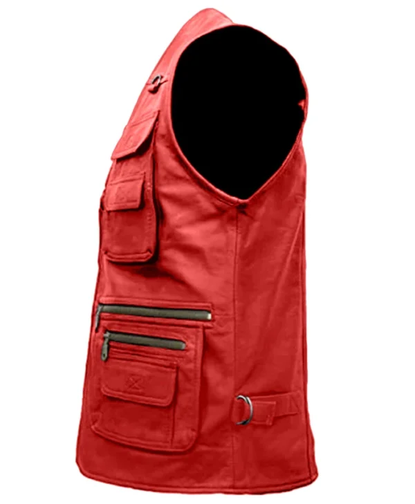 Multiple Pockets Military Tactical Red Leather Vest Back