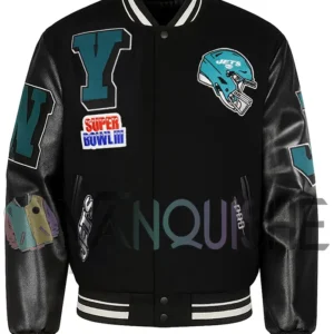 New York Jets Mashup Black Varsity Jacket front