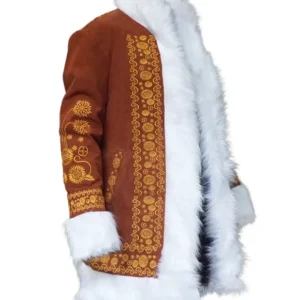 Penny Lane Embroidered Suede Leather Coat Front