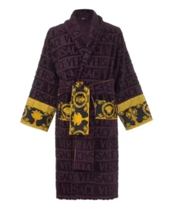 Shop Purple Versace Logo Robe