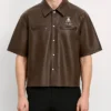 Stegaro Believer Oversized Leather Shirt Coffee brown M