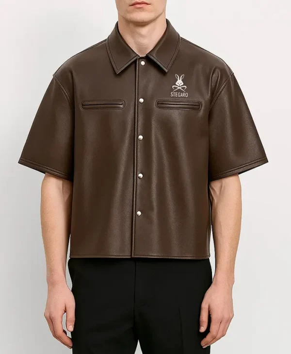 Stegaro Believer Oversized Leather Shirt Coffee brown M