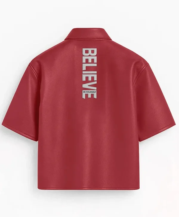Stegaro Believer Oversized Leather Shirt Maroon