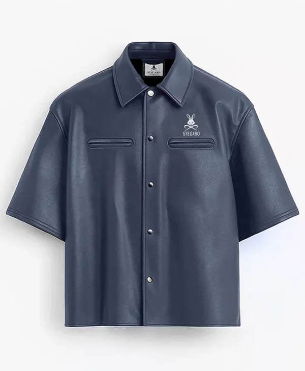 Stegaro Believer Oversized Leather Shirt blue