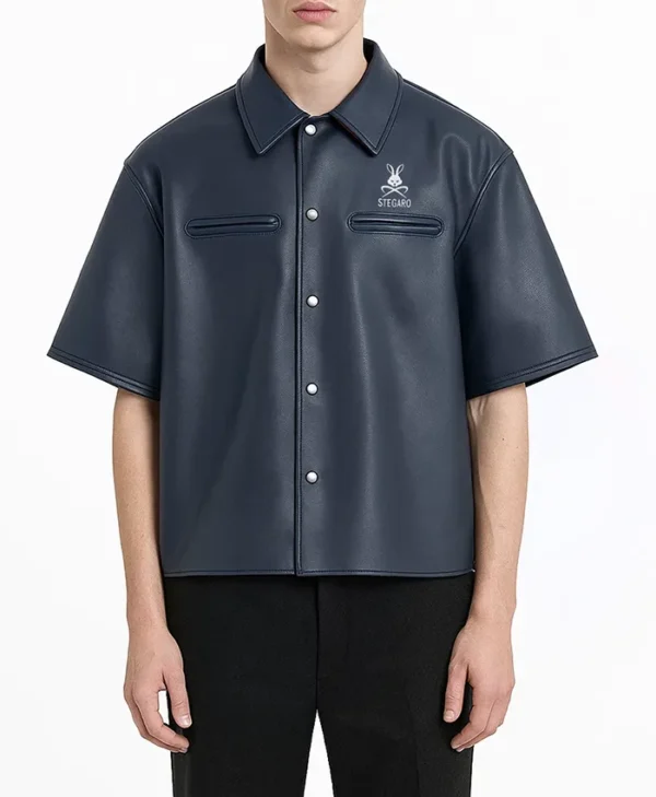 Stegaro Believer Oversized Leather Shirt blue M