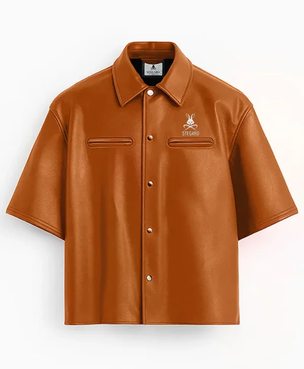 Stegaro Believer Oversized Leather Shirt brown