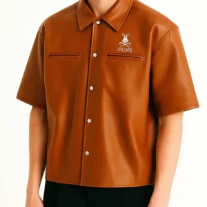 Stegaro Believer Oversized Leather Shirt brown M