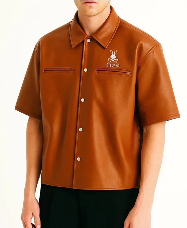 Stegaro Believer Oversized Leather Shirt brown M