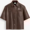 Stegaro Believer Oversized Leather Shirt coffee brown