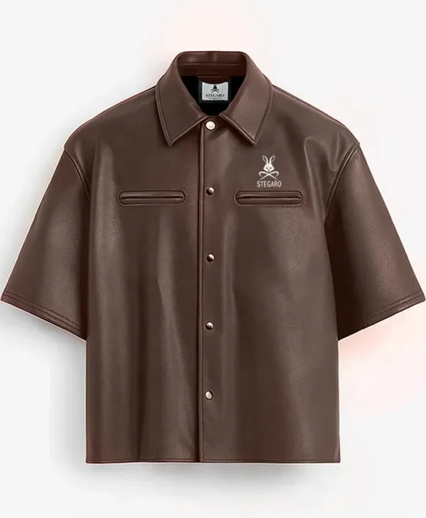 Stegaro Believer Oversized Leather Shirt coffee brown