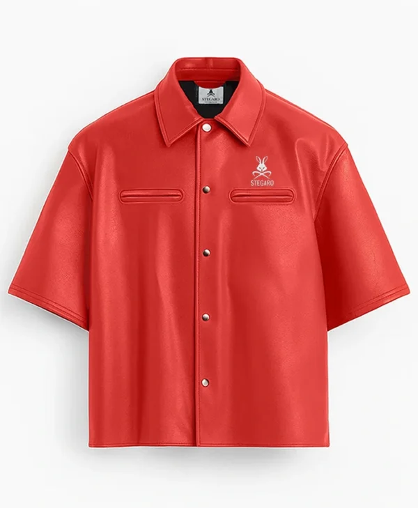 Stegaro Believer Oversized Leather Shirt red