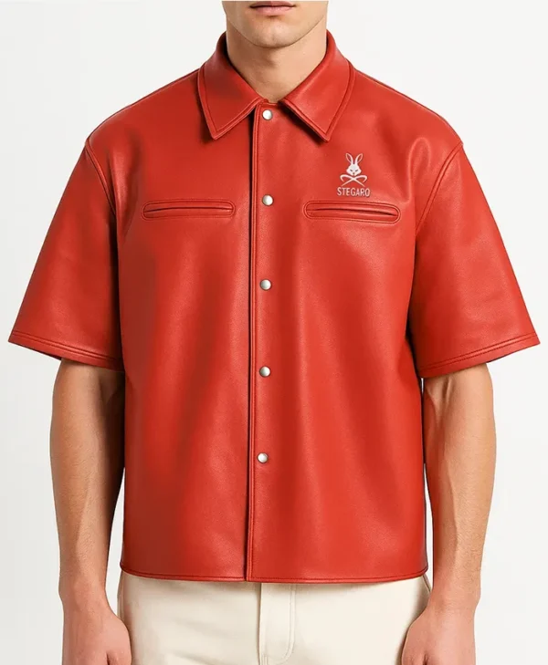 Stegaro Believer Oversized Leather Shirt red m