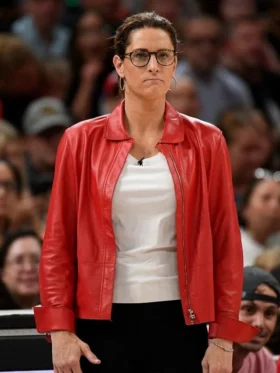 Stephanie White WNBA 2025 Red Leather Jacket Side