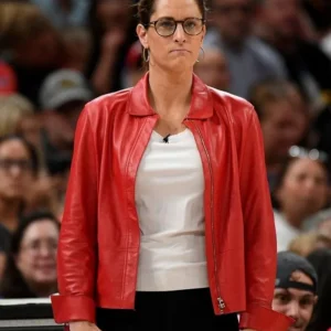 Stephanie White WNBA 2025 Red Leather Jacket Side