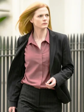 The Hack Rose Leslie Black Strip Blazer