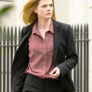The Hack Rose Leslie Black Strip Blazer