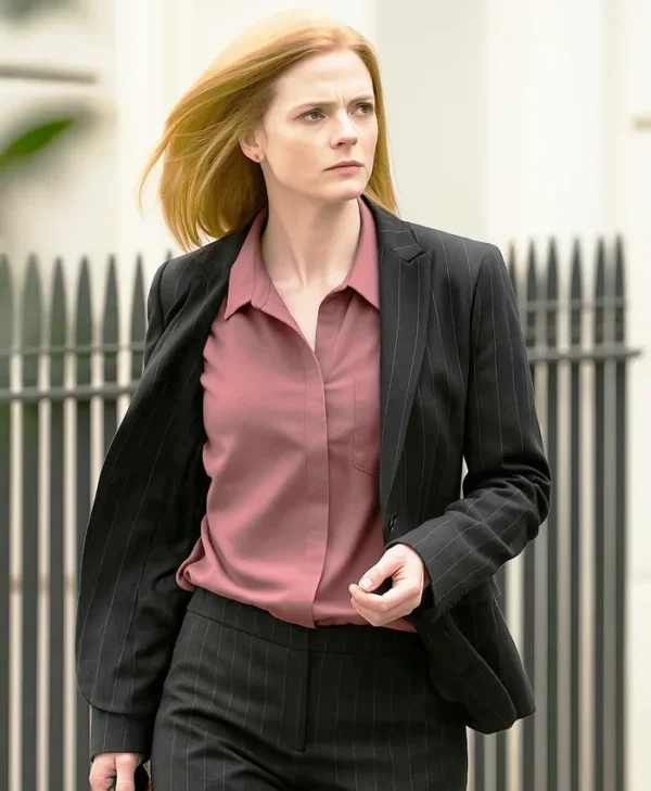 The Hack Rose Leslie Black Strip Blazer