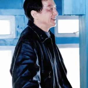 The Shadow's Edge Jackie Chan Black Leather Jacket Front