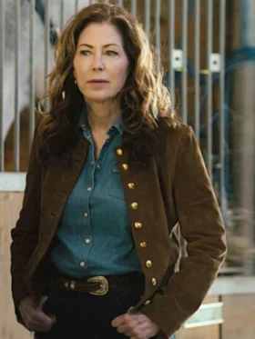 Tulsa King S03 Dana Delany Brown Suede Jacket Front