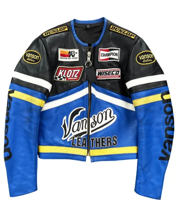 Vanson Leathers Genesis Blue Motorcycle Jacket Back