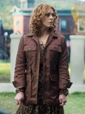 Wednesday S02 Billie Piper Brown Satin Jacket Front