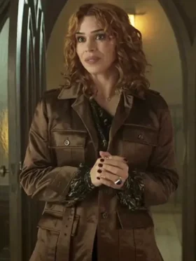 Wednesday S02 Billie Piper Brown Satin Jacket