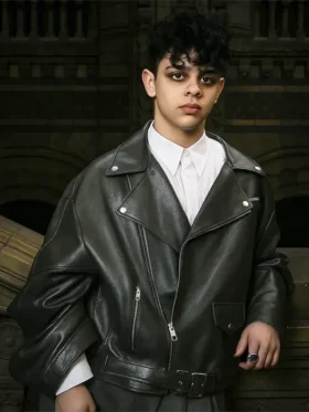 Wednesday S02 Isaac Ordonez Leather Jacket Front