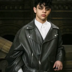 Wednesday S02 Isaac Ordonez Leather Jacket Front