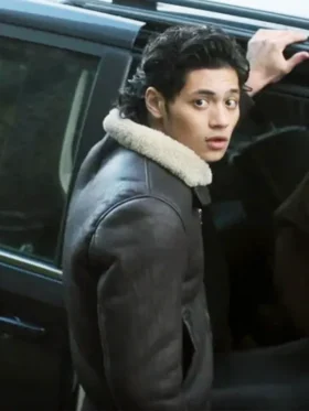 Wednesday S02 Noah B. Taylor Shearling Leather Jacket Side