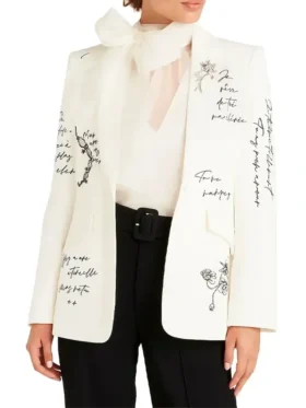 Women's Love Letter Printed White Blazer