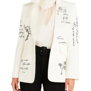 Women's Love Letter Printed White Blazer