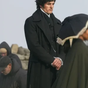 Wuthering Heights Jacob Elordi Black Coat Front