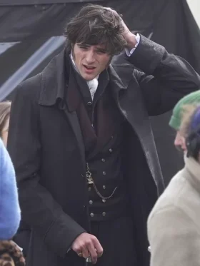 Wuthering Heights Jacob Elordi Black Coat Back