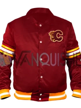 1980’s Calgary Flames Red Satin Jacket front