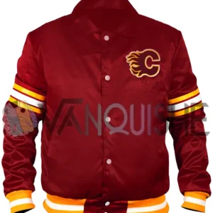 1980’s Calgary Flames Red Satin Jacket front